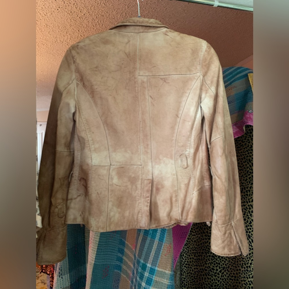 One of a kind Hand Distressed Blur Leather Jackrt - Picture 7 of 10